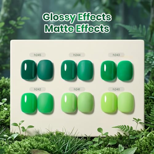 Image of Beetles Green Gel Nail Polish Set - Forest Stillness with Color Card, 6 Colors Summer Green Gel Polish Set 15ML /0.51FlOz, Same Color Bottle Professional Manicure Salon, Soak Off UV LED Summer Nails