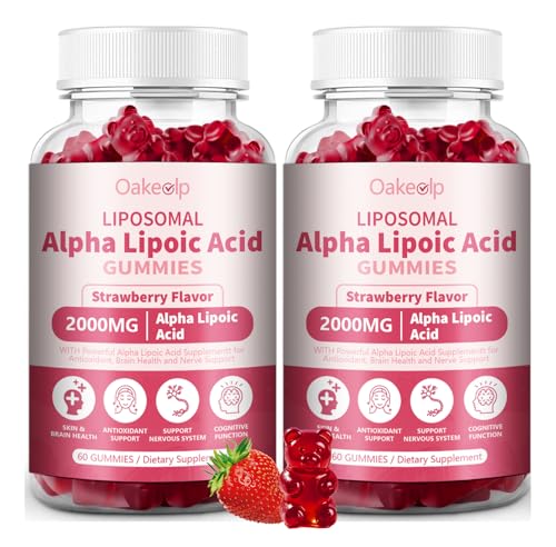 Oakevlp 2 Pack Liposomal Alpha Lipoic Acid Gummies 2000mg Gummies High Potency ALA Complex Biotin & Benfotiamine for Antioxidant Brain Health and Nerve* Support Liposomal Enhance 98% Absorption