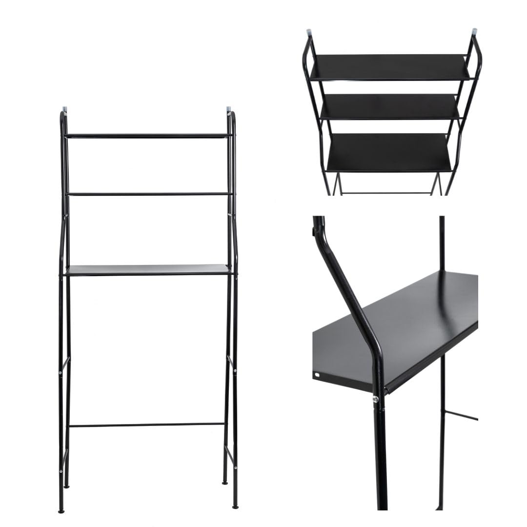 A.M.C. Scaffale da Bagno Salvaspazio Scaffali forati per lavatrice 3 ripiani nero resistenti