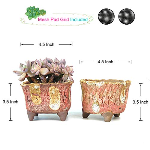 Summer Impressions 4.5 Inch Handmade Natural Cracking Succulent Planter Cactus Planter Pot Clay Pot Flower Pot Indoor Outdoor (Red Set Of 2) #TOP2