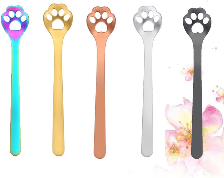 5pcs Cartoon Stainless Steel Coffee Metal Teaspoons Dessert Dog Paw Shaped Decorative Appetizer Tableware