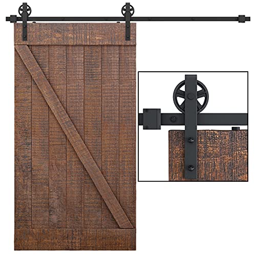 SMARTSTANDARD 7.5 Feet Heavy Duty Sliding Barn Door Hardware Kit, 4FT - 18FT, Black, Smoothly and Quietly, Simple and Easy to Install, Fit 42" -45" Wide Panel (Industrial Bigwheel Hangers) by SMARTSTANDARD - Used condition - Image 2
