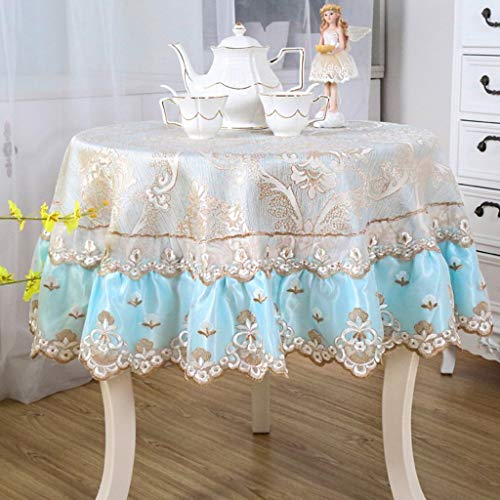 Nappe ronde de Sx-BBF jacquard, linge de table de salon chic avec bordure dentelle