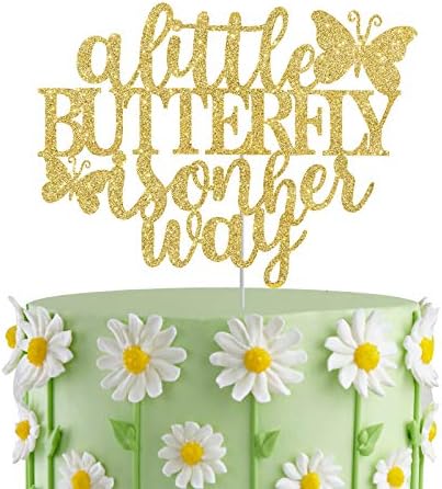 A Little Butterfly is on Her Way Cake Topper,Gender Reveal Baby Shower Party Cake Decor,Newbaby Welcome Baby Party Decorations,Butterfly Theme Sign