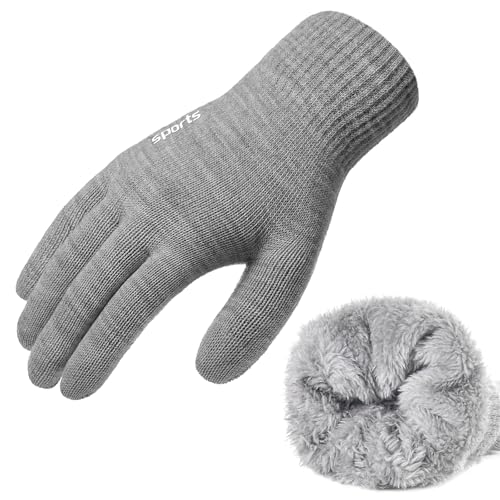 Premillow Winter Gloves - Gloves for Men Women, Wool Fleece Liner Mens Gloves with Touchscreen, Warm Knit Gloves for Women Cold Weather, Light Gray XL