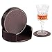 YAPISHI Coaster for Drinks with Holder, Set of 6 PU Leather Drink Coasters Coffee Tea Cup Pads Round Brown Table Mat for Home/Office/Kitchen/Bar, Protect Your Furniture from Scratch/Stains