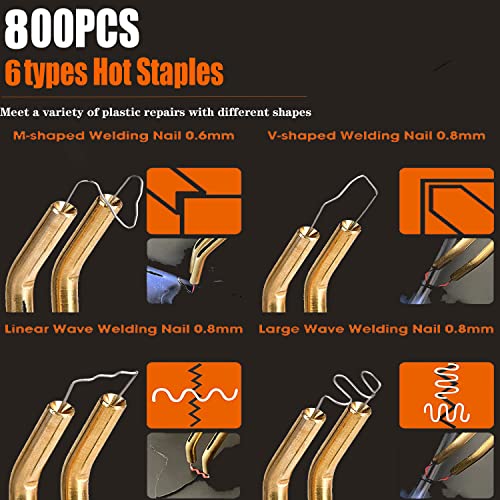 50W Plastic Welding Machine Car Bumper Repair Kit,6Types 800 Staples Plastic Welding Kit Car Bumper Repair Kit Plastic Welding Repair Flat/Outside Corner/Inside Corner/Wave Staples #TOP5