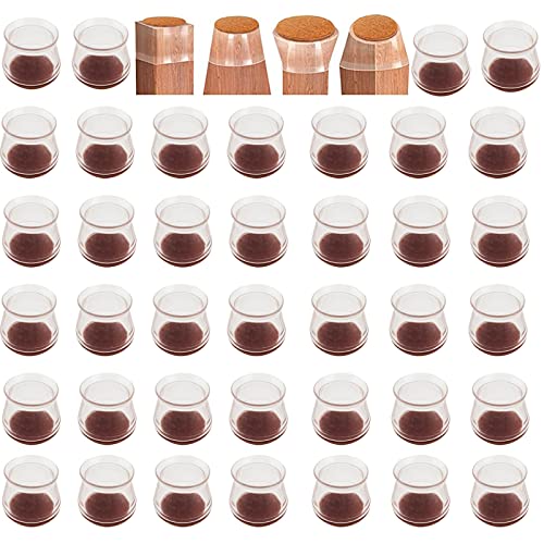 ZEONHEI 40 Stück Stuhlbeinkappen, 30-45mm Stuhlbeinschoner, Schutzkappen für Stuhlbeine, 2mm Dicker Transparent Stuhlfusskappen Silikon Stuhlbeinkappen mit Filzpolstern für Hartholzböden, Fliesen Cover