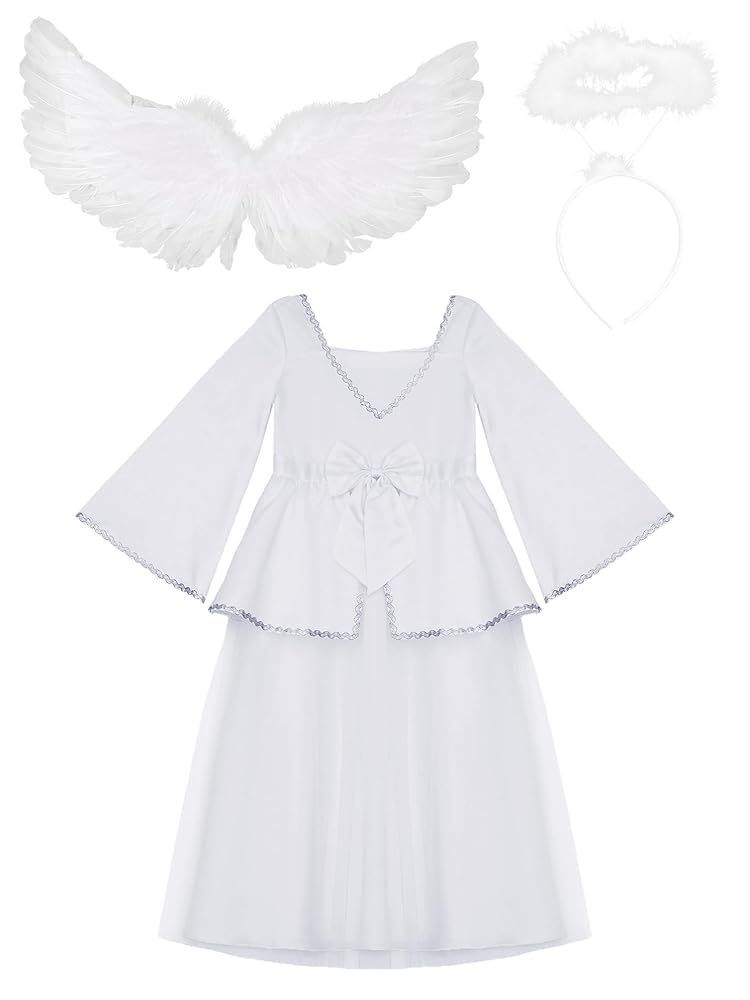 Amazon.com: YONGHS Girls Satin Angel Dress with Feather