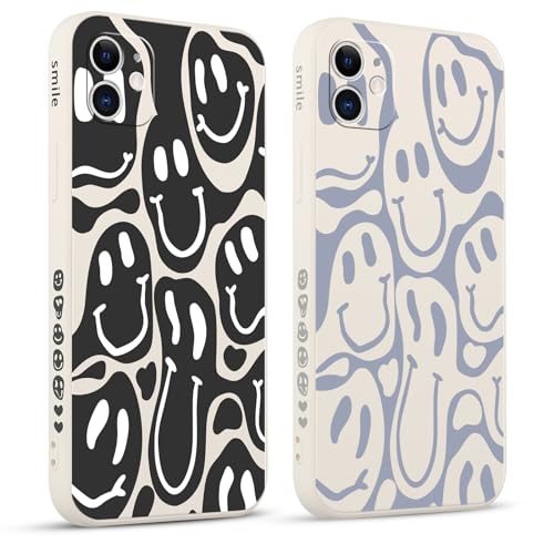 Pnakqil 2 stück Handyhülle für iPhone 11 6,1', Hülle Lustiges Funny Lächeln Design Grimace Bemaltes Muster süß Ästhetik Mädchen Silikon Schutzhülle Tasche Schön Kameraschutz Case