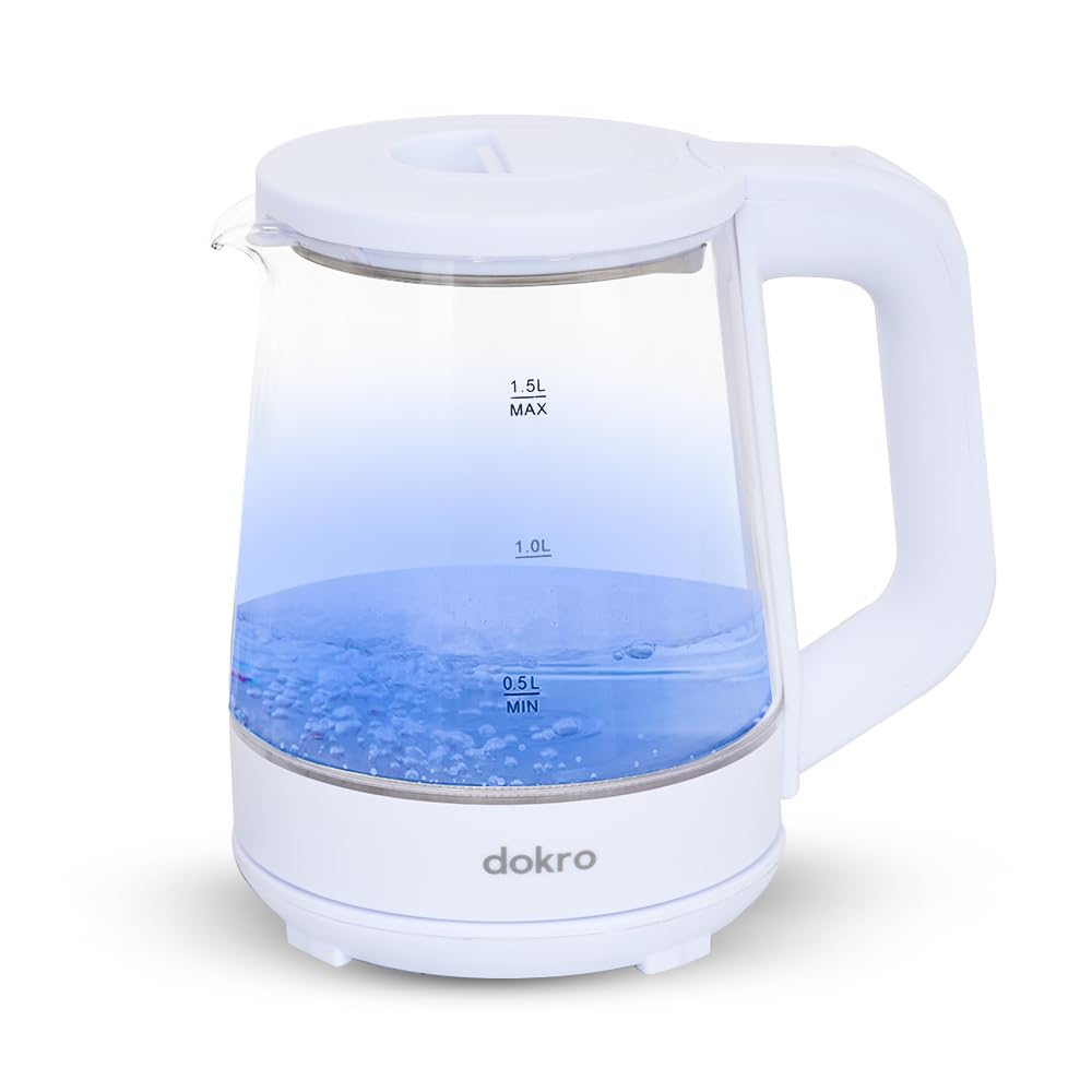 Dokro 1.3L Electric Glass Kettle (1350W) | Borosilicate Glass Body with Locking Lid, 360° Swivel Base, Concealed Element for fast heating, Auto Shut-Off, Shock & Rust Proof, cord free usage-picture-38
