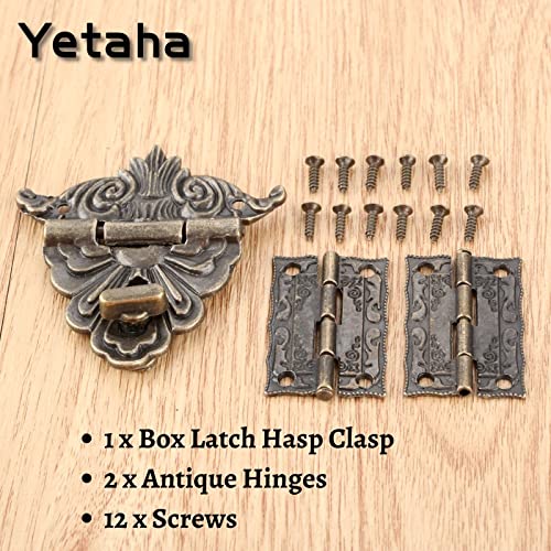 2Pcs Antique Hinge & 1 Pc Retro Style Padlock Lock Key Latch Clasp Set Box Lock With 12 Screws #TOP6