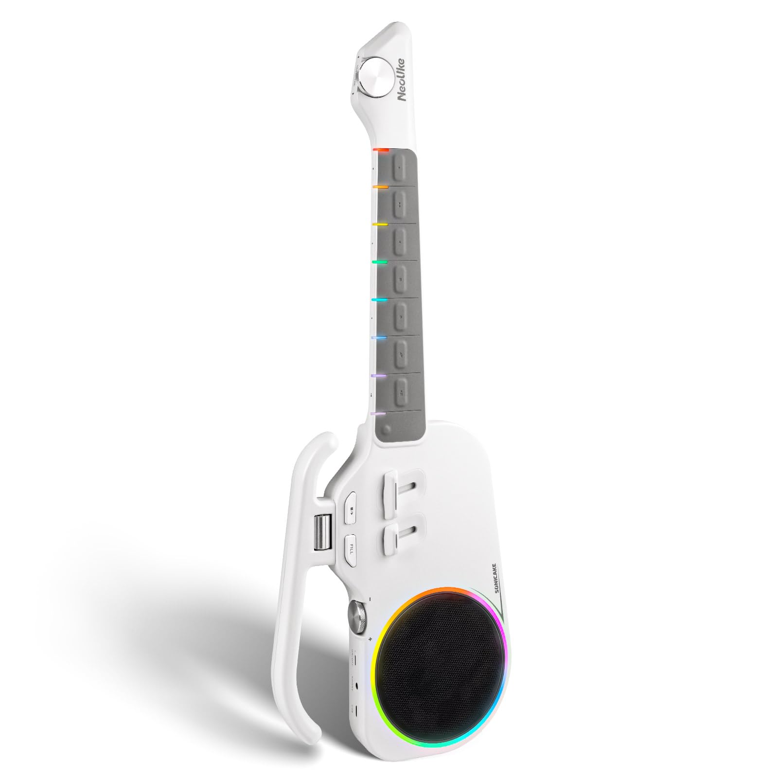 SONICAKE Chitarra Intelligente Senza Corde, Ukulele Digitale con Tastiera Illuminata per Principianti, Strumento da Viaggio Portatile con Altoparlante BT 10W Integrato, Auto Accompagnamento e App