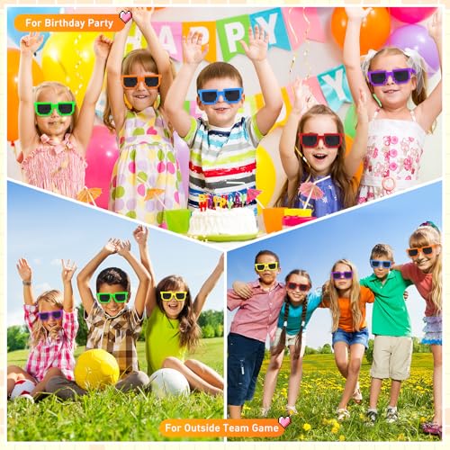 24 Halloween Pixelated Sunglasses for Kids and Adults Birthday Party Decoration Neon Multicolor Sunglasses for Game4