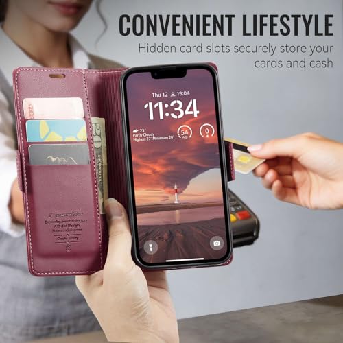 Rerzoiro for iPhone 12/12 Pro Case, Premium PU Leather Wallet Case Flip Cover with [RFID Blocking][Card Holder][Stand Function] Shockproof Protective for iPhone 12 Pro/12, Red by Rerzoiro - Used condition - Image 2
