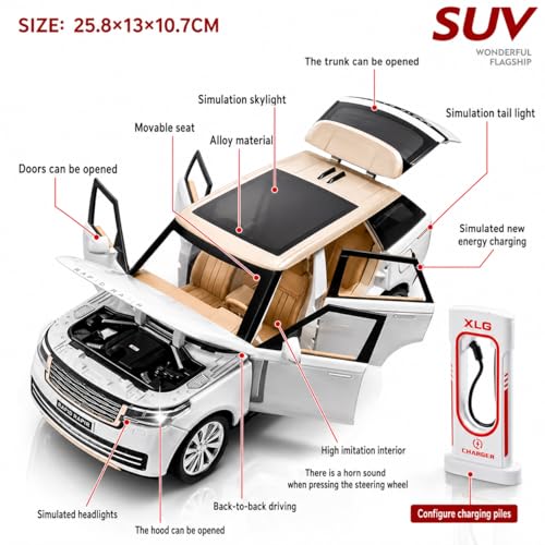 Image of Magicwand 1:24 Scale Die-Cast Rrange Rovver 2024【Large】 with 6 Openable Doors,Pull Back Action,Lights,Music【Ivory White】【Pack of 1】