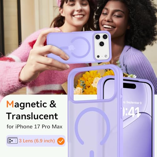 Image of BENTOBEN Magnetic for iPhone 17 Pro Max Case 6.9 inch 2025, [Compatible with Magsafe]Cute Slim Frosted Matte Military Shockproof Protective Bumper Girl Men Phone Cover for iPhone 17 ProMax,Lavender Purple