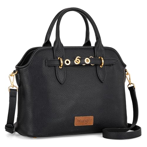 Wrangler Tote Bags for Women Medium Crossbody Purses Black Ladies Handbags Vegan Leather Cross Body Bag with Adjustable Strap WG201-8012BK