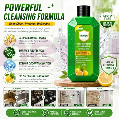 Image of NEYU Multi Functional Cleaning Milk With Sponge - Heavy Duty Multipurpose Cleaner for Kitchen, Bathroom & Household Tough Stain Removal with Sponge (2 Piece)