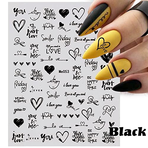 Valentines Day Nail Art Stickers Decals Hearts Nail Decorations 3D Self-Adhesive Gold Silver Black White Laser Love Heart Cupid Arrow Art Letters Graffiti Design Nail Supplies For Women Girls #TOP3