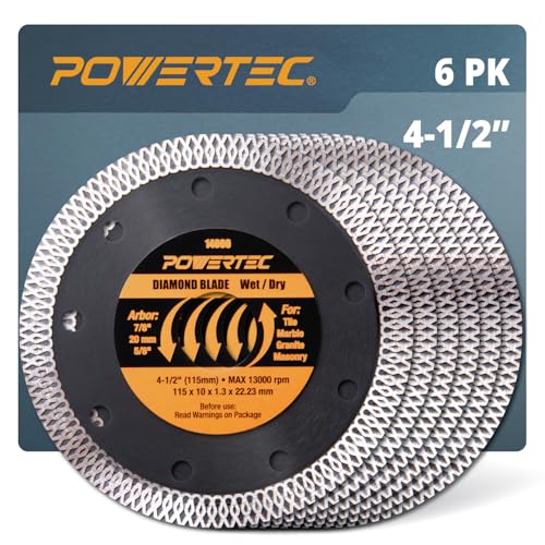 Image of POWERTEC 4-1 /2 Inch Diamond Saw Blades for Angle Grinder 6 Pack, Super Thin Turbo Mesh Rim Tile Blades for Cutting Porcelain, Granite Tile & Ceramic Tile, 4.5 inch Diamond Blades (14000-P6)