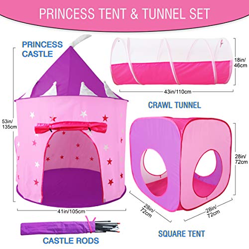 image for Hide N Side Princess Play Tent Set with Dress Up Tunnel, Castle Playho