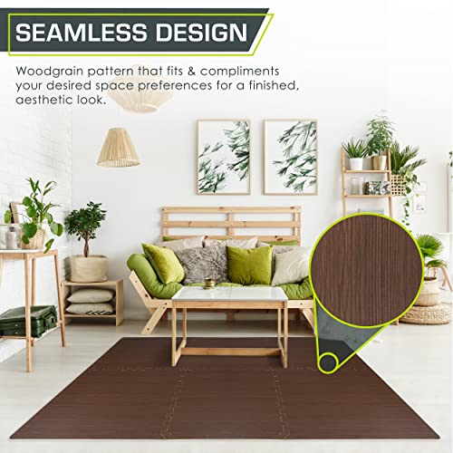 Image of ProsourceFit Wood Grain Puzzle Mat -inch, 6 EVA Foam Interlocking Floor Tiles (24 SQ FT) for Secure Indoor Gym Flooring, Office Spaces, Living Rooms, and Play Areas, Dark Walnut