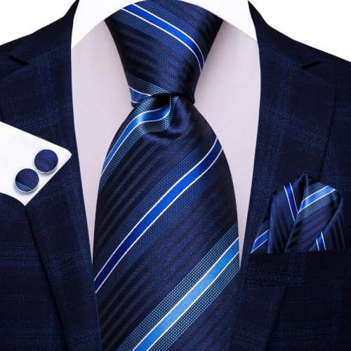 Image of Hi-Tie 3 Pcs Gift Box Mens Tie Set Necktie with Pocket Square Cufflinks Lapel Pin Silk Neck Tie Collection