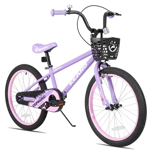 KEANO Cervine 20 Inch Kids Bike for Girls Ages 7-10 Years, 20 Inch Bikes with Kickstand and Basket, Children Bicycles Purple