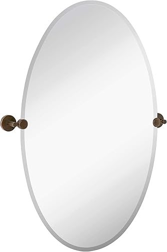 Hamilton Hills - Espejo ovalado grande con anclajes de pared de cromo pulido - Espejo de pared ajustable con respaldo, movible e inclinable, plateado disponible en Yaxa Costa Rica