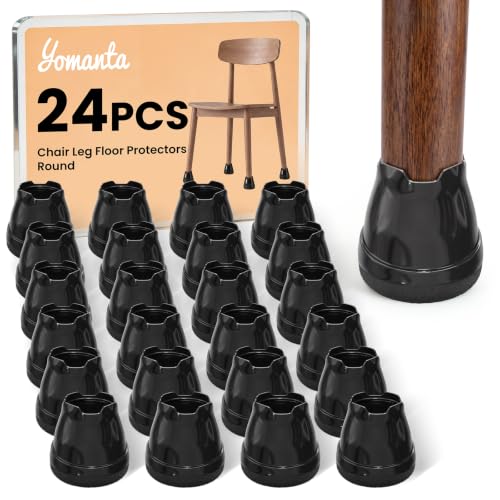 24-Pack Silicone Chair Leg Floor Protectors for Hardwood Floors -Felt Furniture Pads, Rubber Chair Leg Covers/Caps - Noise Reducing & Scratch-Proof - Round XS (Fits 9/16"-13/16" / 15-20mm), Black