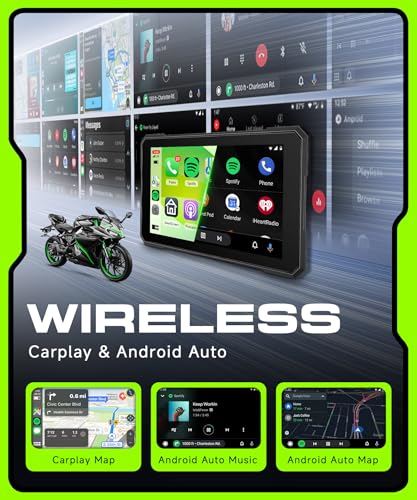 Image of Motorcycle CarPlay Screen 5 Inch Wireless Carplay Android Auto for Motorbike with Removable Bracket 1080P Double Camera, IP68 Waterproof Touchscreen, Supports GPS Navigation