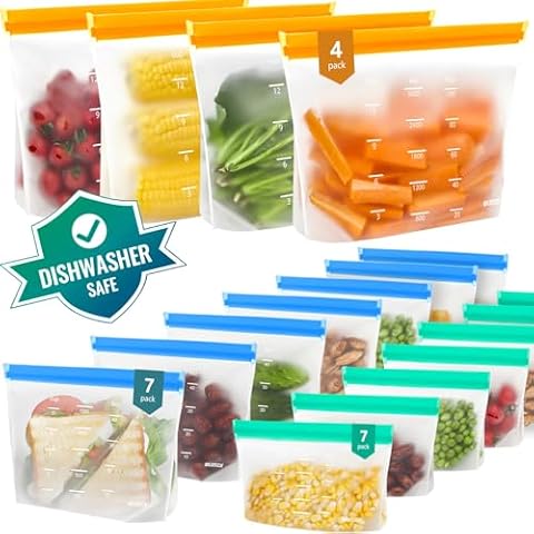 IDEATECH Dishwasher Safe Food Storage Bags Stand Up 18Pack, Reusable Gallon Freezer Bags, Leakproof BPA Free Food Bags Various Size, Reusable Bags for Meals,Lunch,Home Organization Travel(18Pack) Cover