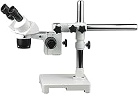 Vista 1 de AmScope Microscopio estéreo binocular SW-3B13, oculares WH10x, aumento 10X y 30X, objetivo 1X/3X, soporte de brazo único