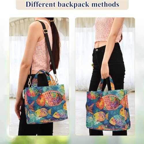 Bolso tote de mujer con estampado de peces acuarela miniatura 2