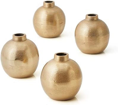Serene Spaces Living Set of 4 Gold Small Ball Bud Vase, Stylish Flower Vases for Centerpieces at Weddings, Party Tables, Dining or Coffee Table, Thanksgiving, Fall Decor, 3.5" Tall & 3" Diameter