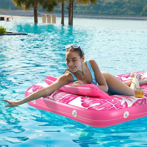 Image of Inflatable Tanning Pool Lounger Float - Jasonwell 4 in 1 Sun Tan Tub Sunbathing Pool Lounge Raft Floatie Toys Water Filled Tanning Bed Mat Pad for Adult Blow Up Kiddie Pools Kids Ball Pit (Rose,L)