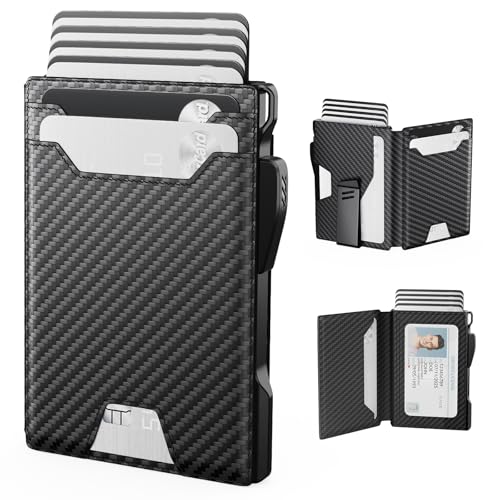 typecase Tactical Wallet for Men Card Holder: Pop Up Card Case, Genuine Leather, Smart, RFID Blocking, Slim, Minimalist, Thin, Front Pocket - 9-13 Card Capacitiy, ID Window, Money Clip (Blac