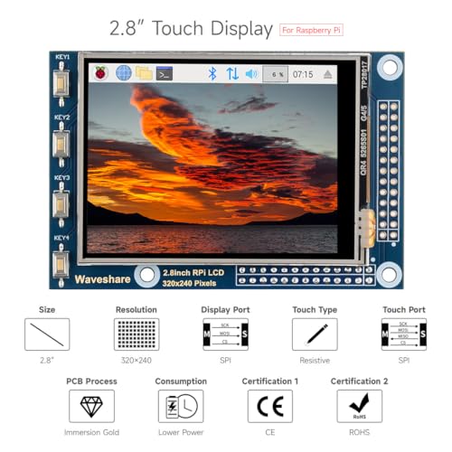 Image of Waveshare 2.8inch Resistive Touch Screen TFT LCD, Compatible with Raspberry Pi 5 /4B /3B /Zero /Zero W /Zero 2W /Pico /Pico W /Pico WH, 320x240 Resolution