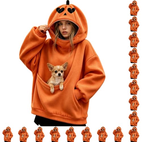 Halloween Womens Pet Pouch Hoodie Pumpkin Mask Oversized Hood Sweatshirt - image 1