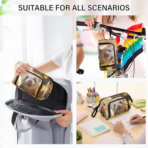 Image of SUABO Big Capacity Pencil Case, Cute Ferrets Daisy Pen Bag Pouch Holder Stationery Bag School College Office Organizer for Teen Adults Student
