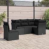 Teenpull 5-TLG. Garten-Sofagarnitur Schwarz Poly Rattan, 179x124x69 cm Außenbereich Loungemöbel Set, UV-beständig mit Kissen & Stauraum