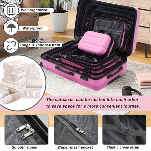 Image of 13 Piece Luggage Sets, Lightweight Suitcases with Dual Spinner Wheels, Carry-On & Check-In Sizes for Travel and Business (pink)