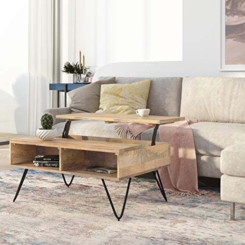 Image of SIMPLIHOME Hunter 36 inch Wide Solid Mango Wood Coffee Table in Natural