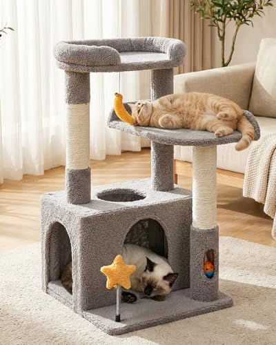 Torre para gatos pequeña 30" blanca para interiores miniatura 1