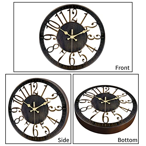 Vaupan Non-Ticking Silent Wall Clocks 12 Inch Battery Operated Quartz Vintage Decor Clock, 3D Numeral Round Wall Clock Easy To Read For Rustic Farmhouse Living Room Home Office School (Bronze) #TOP6