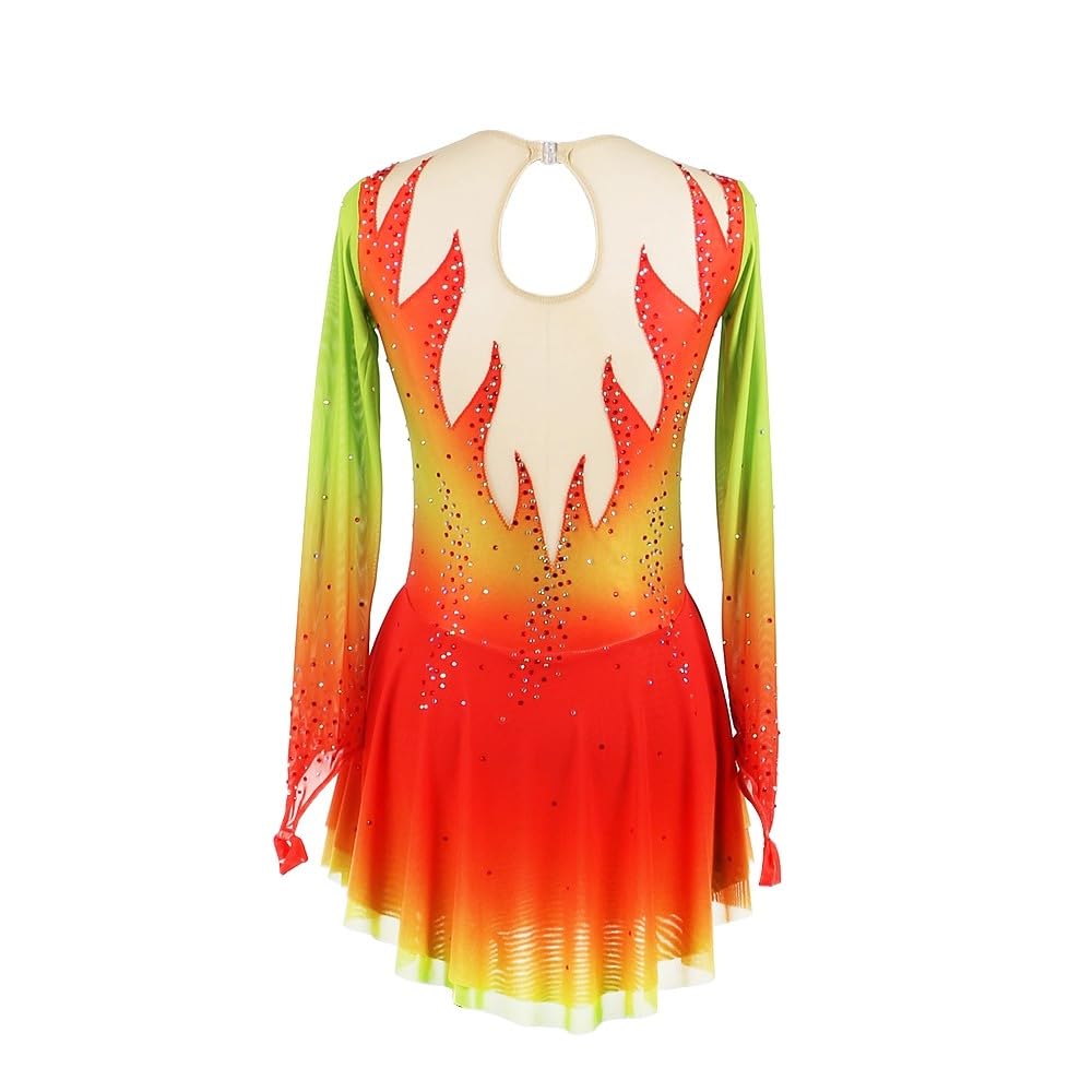 Abito da Pattinaggio Artistico da Donna Multicolore Abbigliamento da Pattinaggio su Ghiaccio A Maniche Lunghe per Ragazze Completi da Ginnastica Body da Balletto per Bambine