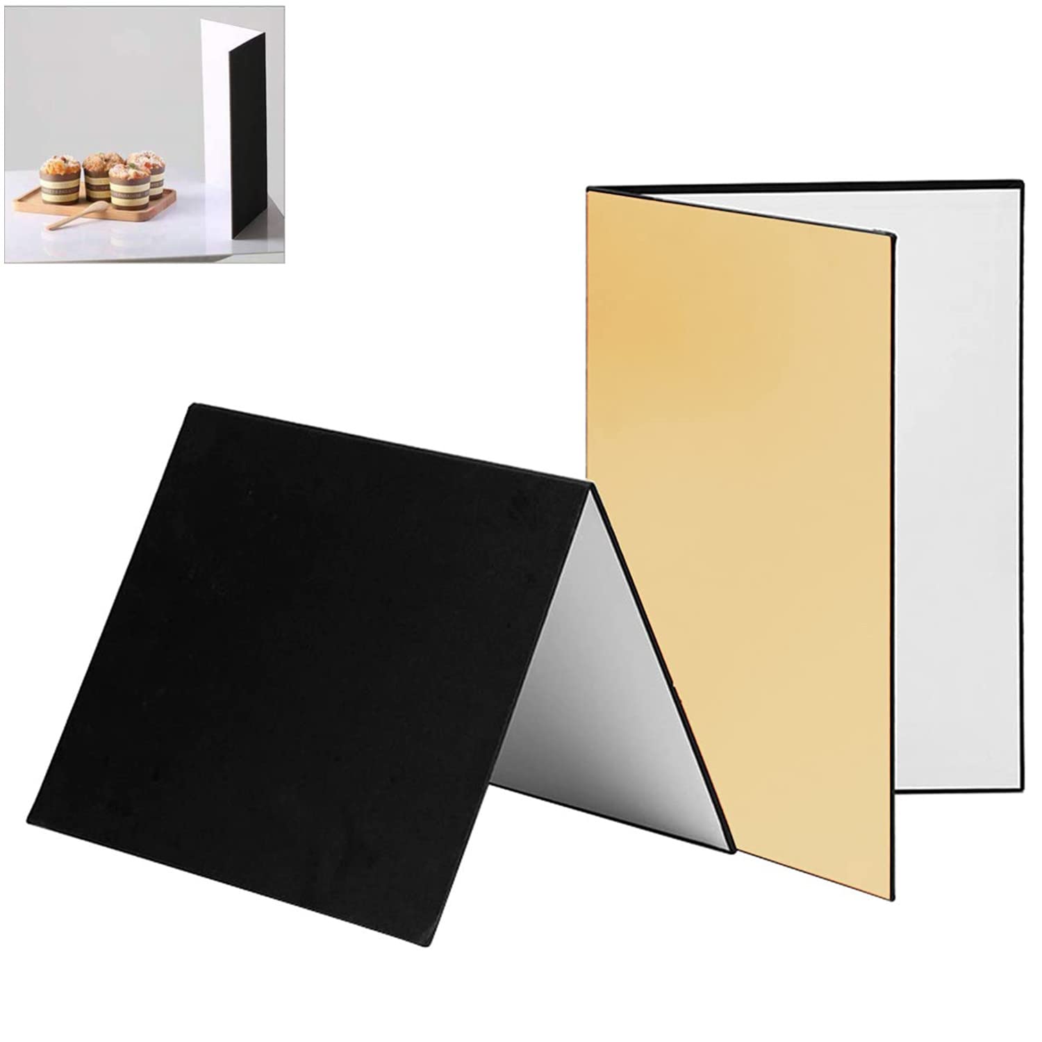 eWINNER Lighting 3 in 1 Light Reflector Cardboard Photography Folding Diffuser for glass ceramic jewelry cosmetics Food Product Still Life Photo Shooting Thick Paper Double Sided Board (A3, Gold)