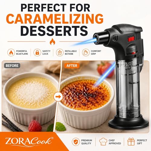 Image of Blow Torch Lighter | Jet Flame Kitchen Torch | Windproof Refillable Butane Gas Lighter for BBQ, Cooking, Stove,Soldering, Candle, Resin Art, Camping | Adjustable Flame | Safety Lock (1)