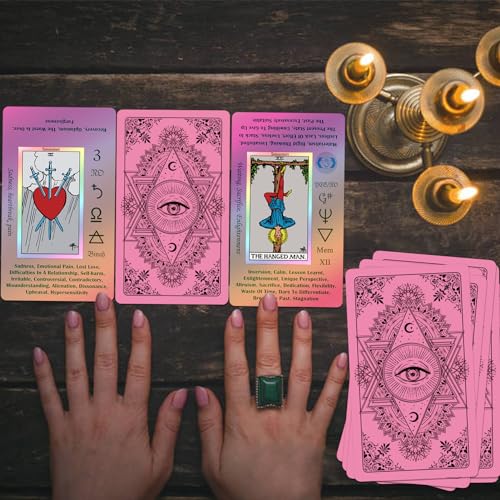 Smoostart Pink Holographic Tarot Cards with Meanings, Tarot Cards Deck with Guidebook for Beginners Keywords, Element, Planet - Image 4
